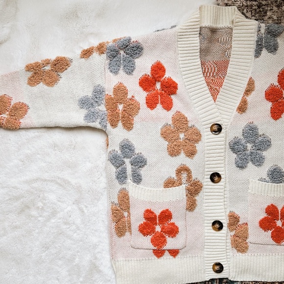 Boutique Sweaters - Floral Embroidery Button Up Knit Cardigan